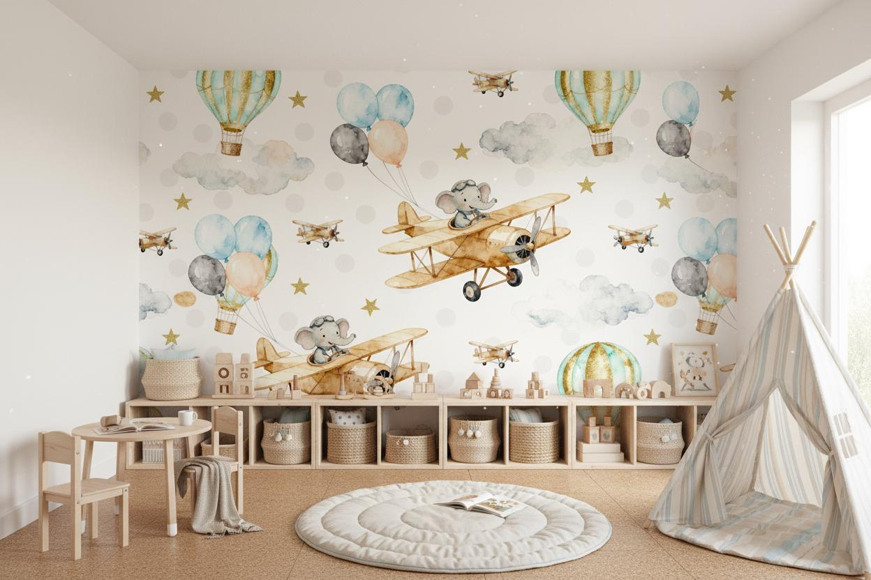 Mural Dinding Hewan Kartun unt - Baby Nursery Peel And Stick Wallpaper ulasan dan harga