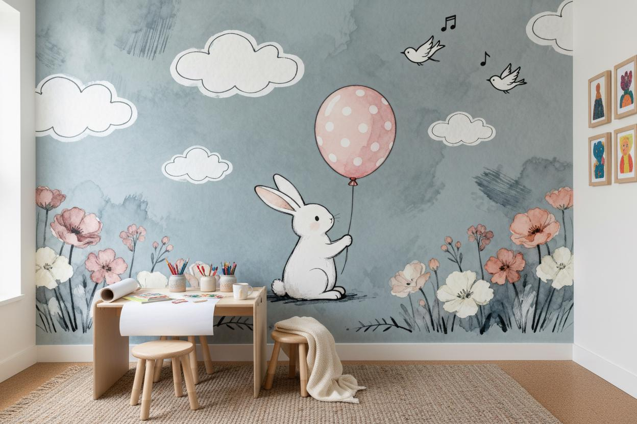 Mural Dinding Hewan Kartun unt - Baby Nursery Peel And Stick Wallpaper ulasan dan harga