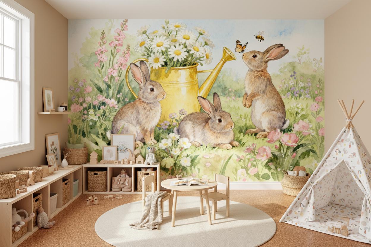 Mural Dinding Hewan Kartun unt - Baby Nursery Peel And Stick Wallpaper ulasan dan harga